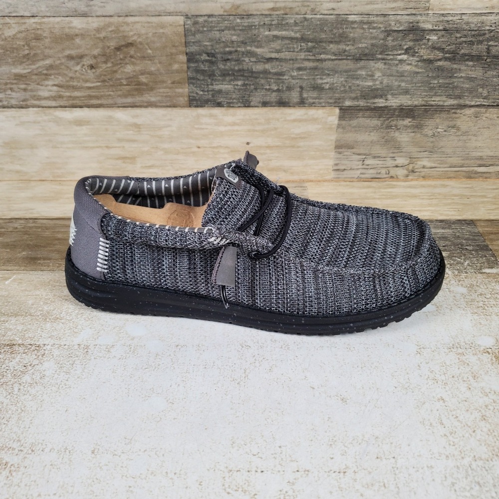 Hey Dude Wally Stretch Sox Mens Loafers Shoes Sz 9 Granite Gray Black Round Toe